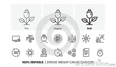 360 degrees, File and Cable section line icons. For web app, printing. Line icons. Vector Vector Illustration