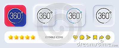 360 degrees line icon. VR simulation sign. Panoramic view. Neumorphic buttons. Vector Vector Illustration
