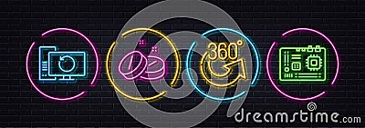 360 degrees, Medical tablet and Recovery computer minimal line icons. For web application, printing Vector Vector Illustration