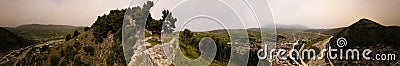 360 degrees Panoramic aerial view to Berat old town and Osum river from Berat Castle , Albania Stock Photo