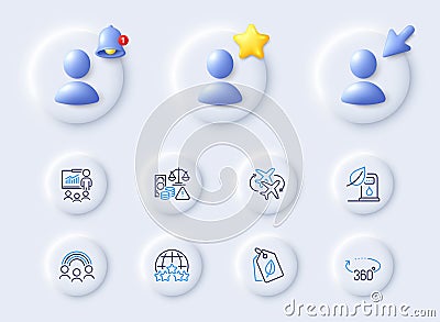 360 degrees, Rating stars and Inclusion line icons. For web app, printing. Vector Vector Illustration