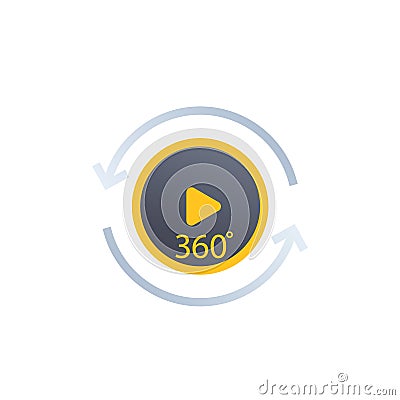 360 degrees video play icon, vector label Vector Illustration