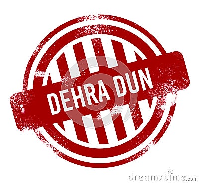 Dehra Dun - Red grunge button, stamp Stock Photo