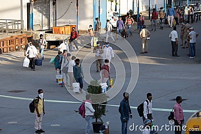 Migrant people at railway station Editorial Stock Photo