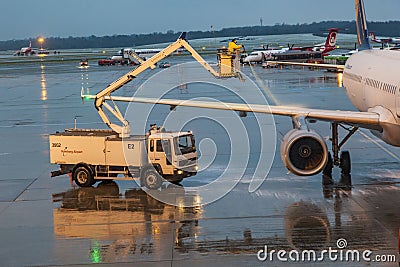 Deicing of the Lufthansa plane Editorial Stock Photo