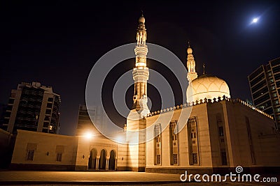 Deira City Center Mosque at Night, Dubai, UAE Stock Photo