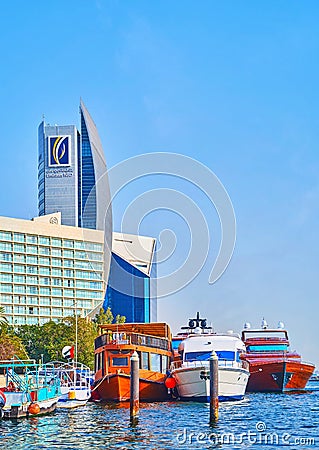 The Deira Port Saeed high rises from Dubai Creek, UAE Editorial Stock Photo