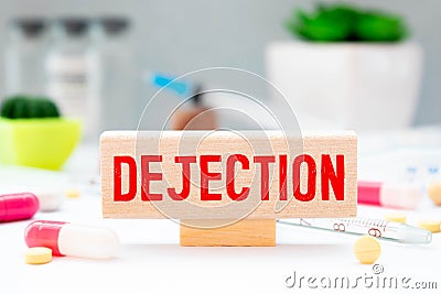 dejected word in a dictionary. dejected concept Stock Photo