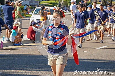 Del Norte High School Nighthawks Marching Band, 4th July Independence Day Parade at Rancho Bernardo Editorial Stock Photo
