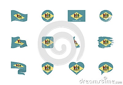 Delaware - flat collection of US states flags Vector Illustration