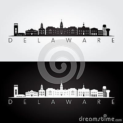 Delaware state skyline and landmarks silhouette Vector Illustration