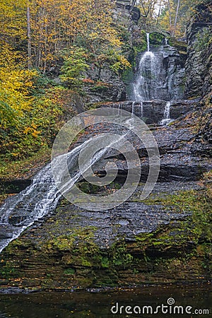 Delaware Township, Pike County, Pennsylvania, USA: Autumn foliage surrounds Dingmanâ€™s Falls Stock Photo