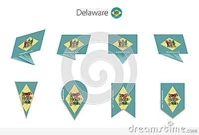 Delaware US State flag collection, eight versions of Delaware vector flags Vector Illustration