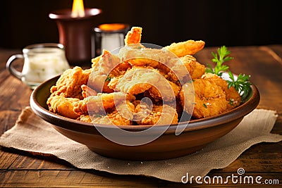 Delectable Fried shrimp breaded. Generate Ai Stock Photo