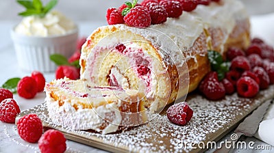 Delectable roll cake made with sponge Stock Photo