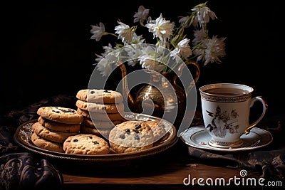 Delectable Stilllife flower tea cookies. Generate Ai Stock Photo
