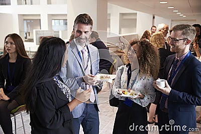 Delegates Networking During Conference Lunch Break Stock Photo