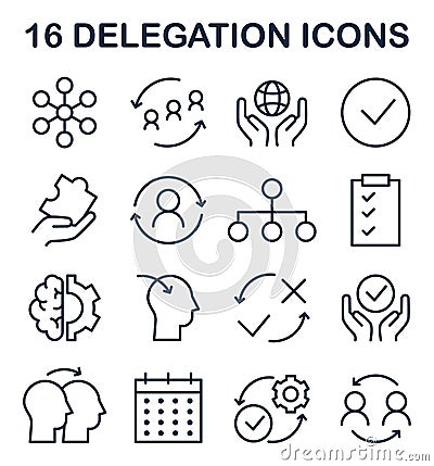 Delegation icon set. Task assignment and control. Leadership symbol Vector Illustration
