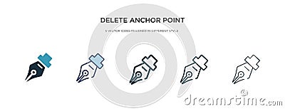 Delete anchor point icon in different style vector illustration. two colored and black delete anchor point vector icons designed Vector Illustration