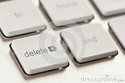 Delete button on a White and Grey Computer Keyboard Stock Photo