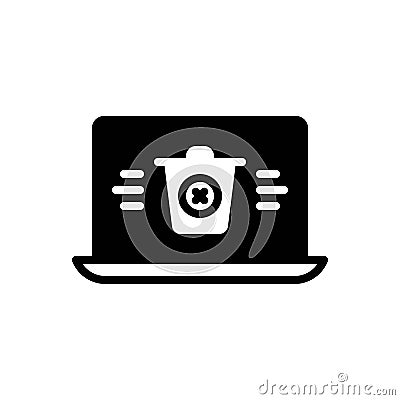Black solid icon for Delete, remove and laptop Vector Illustration
