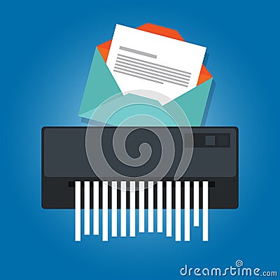 Delete remove spam email trash message paper shredder Vector Illustration