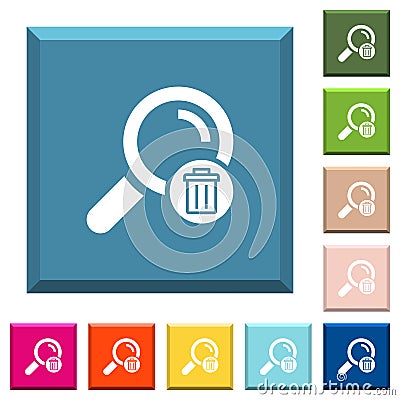 Delete search white icons on edged square buttons Stock Photo