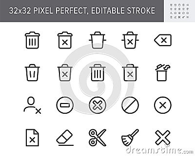 Delete simple line icons. Vector illustration with minimal icon - trash can, waste, garbage, dustbin, cancel, reject Vector Illustration
