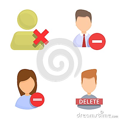 Delete user icons set cartoon vector. Account cannot be accessed or used Vector Illustration