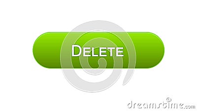 Delete web interface button green color, recycling app, erase information Stock Photo