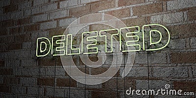 DELETED - Glowing Neon Sign on stonework wall - 3D rendered royalty free stock illustration Cartoon Illustration