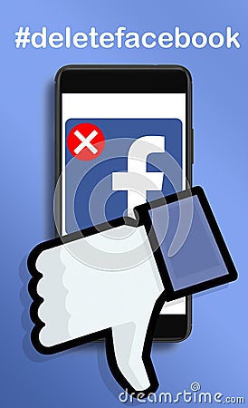 Deleting permanently Facebook account. Editorial Stock Photo