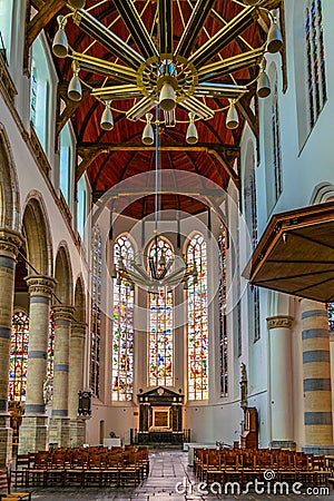 DELFT, NETHERLANDS, AUGUST 7, 2018: Interior of Oude Kerk church in Delft, Netherlands Editorial Stock Photo