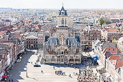 DELFT SKYLINE MARKET SQUARE CITY HALL VIEW FROM ABOVE Stock Photo