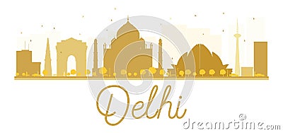Delhi City skyline golden silhouette. Cartoon Illustration