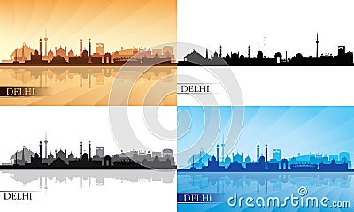 Delhi city skyline silhouette set Vector Illustration