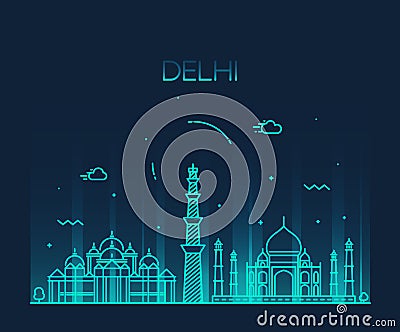 Delhi City skyline Trendy illustration line art Vector Illustration