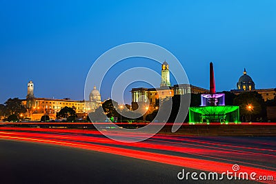 Delhi, India. Illuminated Rashtrapati Bhavan an Parliament building Stock Photo