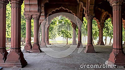 DELHI, INDIA - MARCH 15, 2019: columns and arches of the hall of public audiences at red fort Editorial Stock Photo