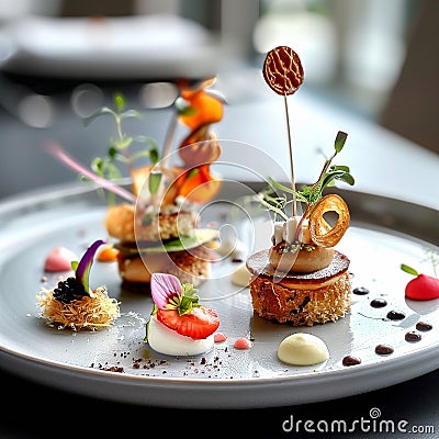 Delicacies with fruits on in on the plate Stock Photo