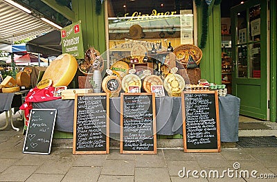 Delicacy shop specialized in cheese, Munich Editorial Stock Photo