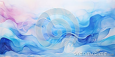 delicate abstract futuristic waves of watercolor paint, blue-purple shades, background, design concept Stock Photo