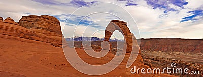 Delicate Arch panorama. Arches National Park Stock Photo