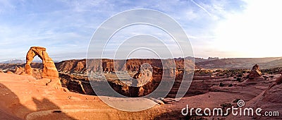Delicate Arch panorama, Arches NP, Moab Stock Photo