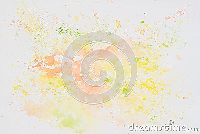 Delicate autumn, tender soft yellow and orange shades, color stain on white paper. Abstract watercolor background Stock Photo