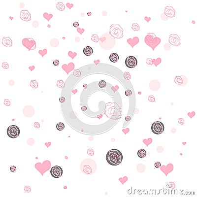 Delicate background, frame, scrapbook, with pink flowers, roses, balls and hearts Stock Photo