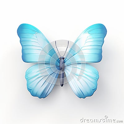 Delicate Blue Butterfly With Transparent Wings On White Background Cartoon Illustration