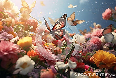 Delicate Butterflies Amidst Memorial Flowers Stock Photo