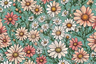 Delicate Chamomile flower pattern background. Generative AI Stock Photo