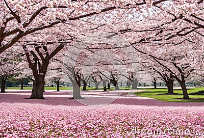 Delicate cherry blossoms bloom in a symphony of pink and white, their fragrant petals dancing on the breeze, a fleeting Stock Photo